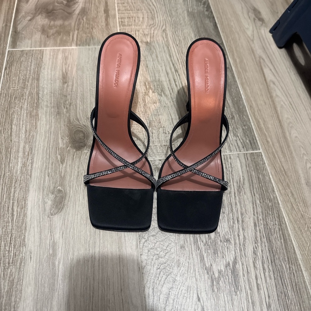 Amina Muaddi Gilda Crystal Embellished Satin Mules Black Size 42
